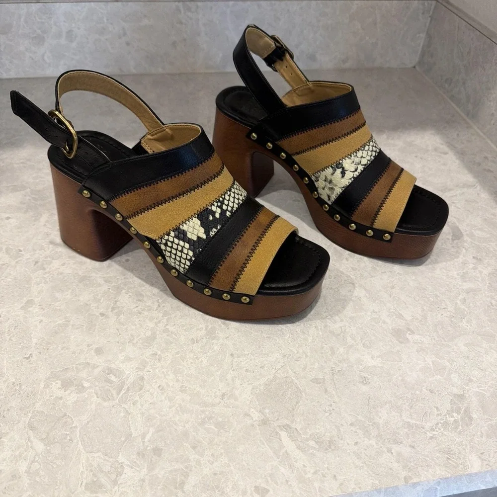 Frye And Company Wyllie Patchwork Block Heel Raised Platform Shoe. Size 8